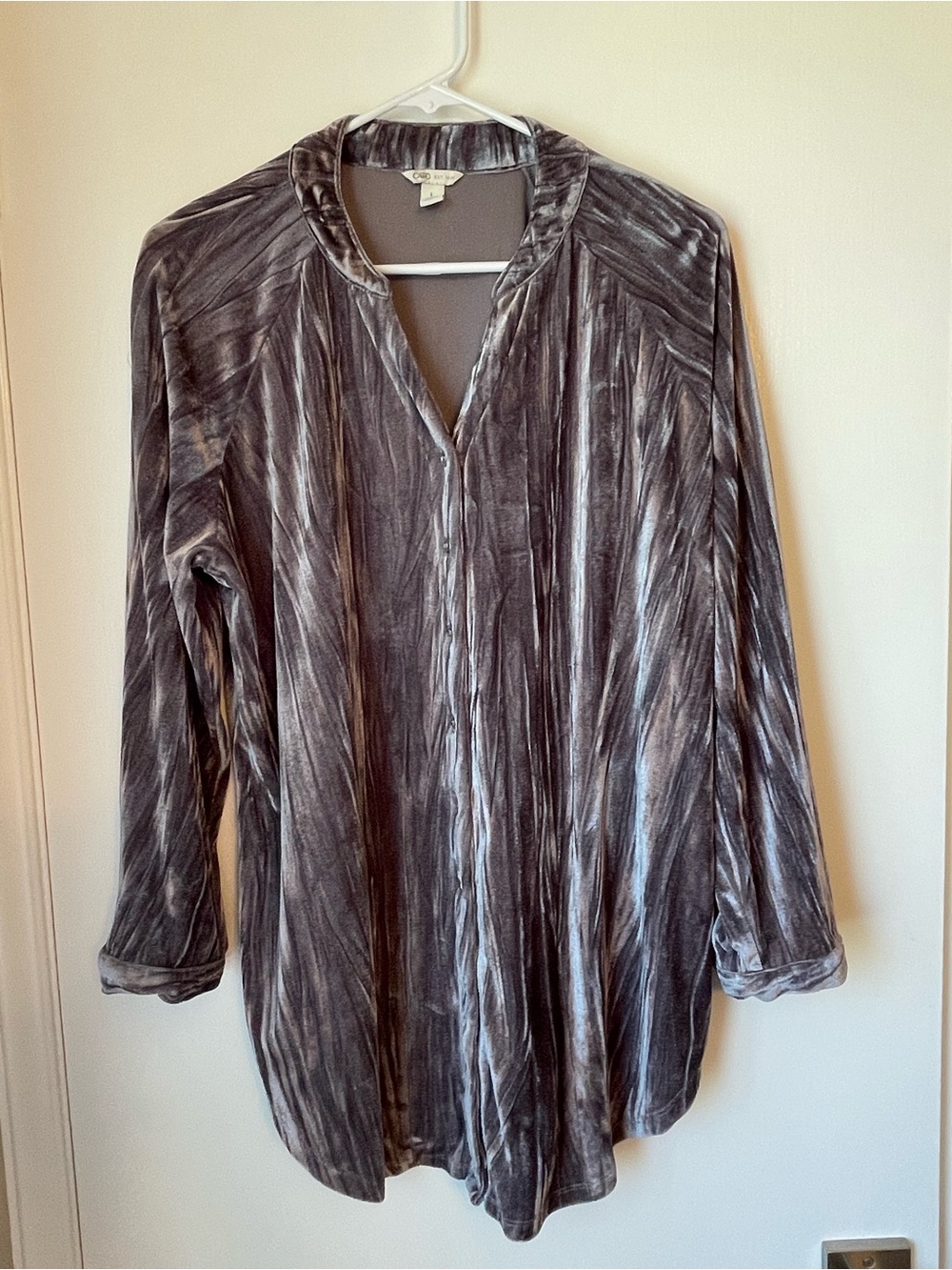 Cato Silver-Gray Velvet Tunic Top